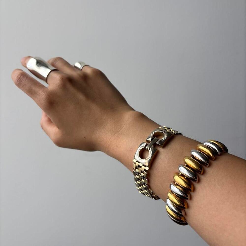 Vintage 70s 80s gold and silver metal bracelet set